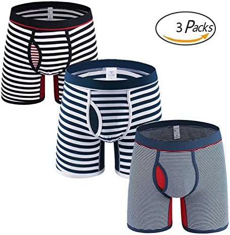Mens Underwear Boxer Briefs - 3 Pack Soft Stretch Cotton Underpants with Open Fly (Medium)