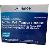 Alliance Alcohol Prep Pads 2-Ply 70% Alcohol Swabs Sterile Cleaning Wipes Individually Wrapped Latex Free (200)