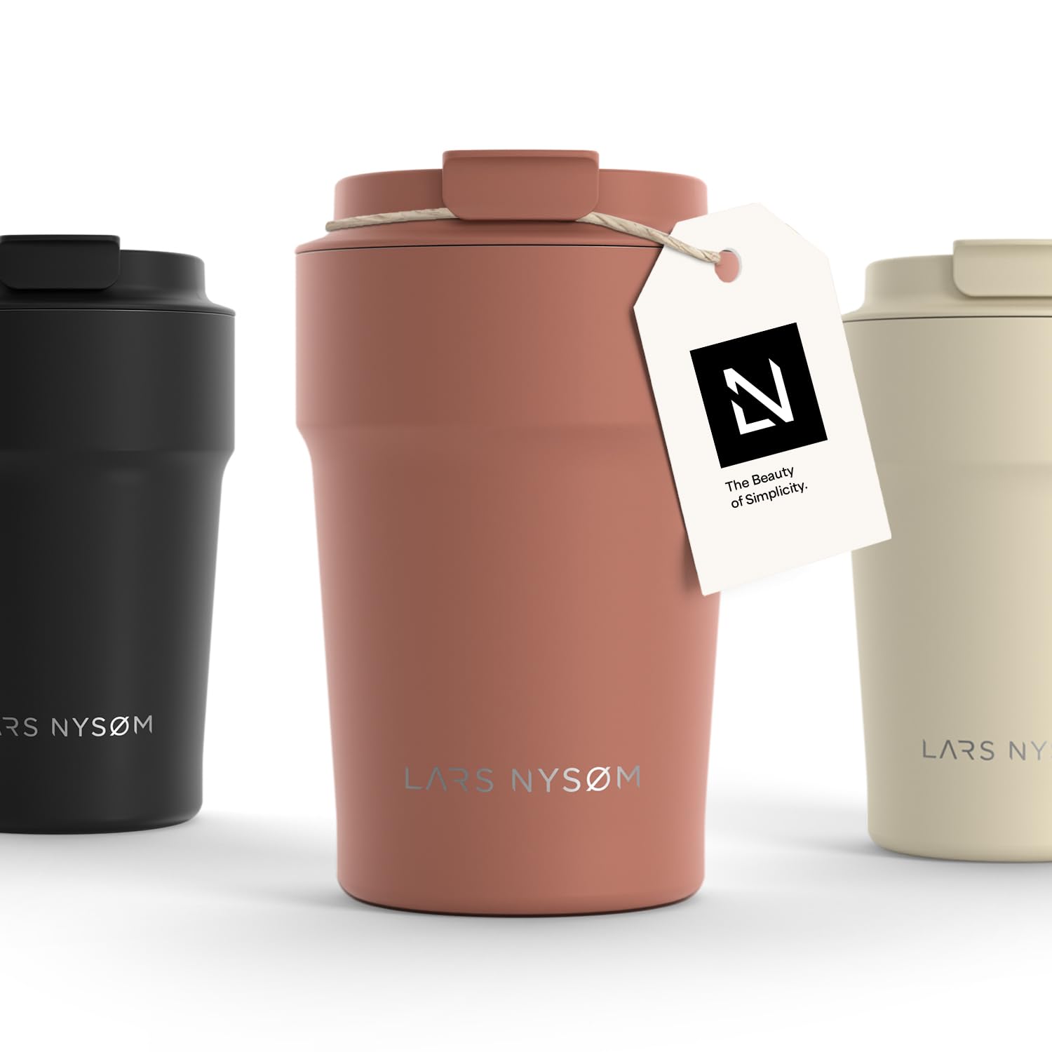 LARS NYSØM Thermo Coffee Mug-to-go 13oz | Travel Mug 0.38 Liter with Insulation | Leak Proof Stainless Steel Thermal Tumbler for Coffee and Tea on the Go (Brick Red, 380ml)