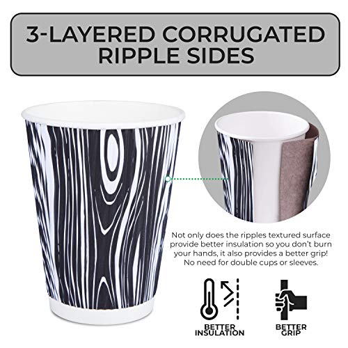 Disposable Paper Coffee Cups 12 Oz - Thick Insulated Cups with Ripple Wall Insulation, Non-Slip & Comfortable - Eco-Friendly & Recyclable - To Go Cups, Ideal for Office, Home, Travel - 50 Pack