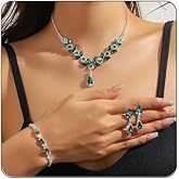 Bestleey Sparkling Rhinestone Necklace Earrings Bracelet Set for Women Vintage Flower Water Drop Crystal Necklace Dangle Earrings Jewelry Set for Brides Wedding Party Costume Accessories