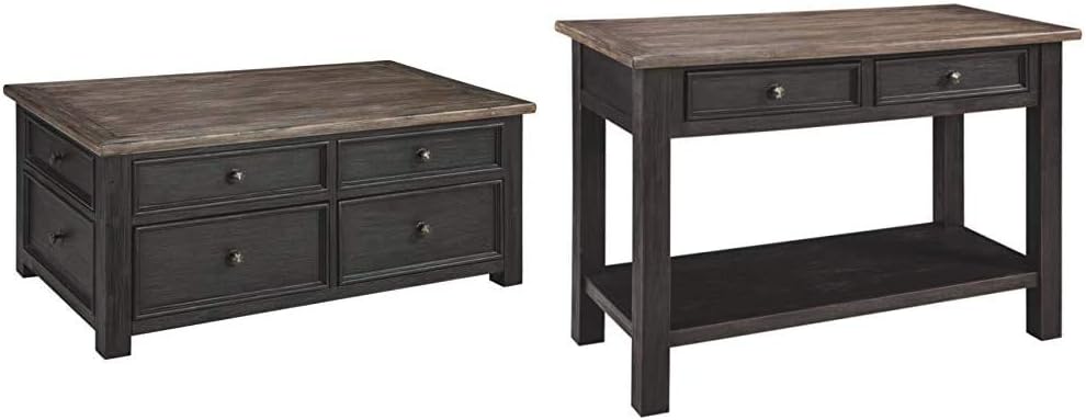 Signature Design by Ashley Tyler Creek Lift Top Coffee Table, Two-Tone (Grayish Brown/Black) & Creek Rectangular End Table Grayish Brown/Black: Furniture & Decor