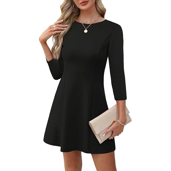 Classy Fall Dresses For Women Women's V-Neck 3/4 Sleeve A-Line Dress With  Pockets - Knee Length Casual Wedding Guest Dress Knee-length Party Dress  With Pockets