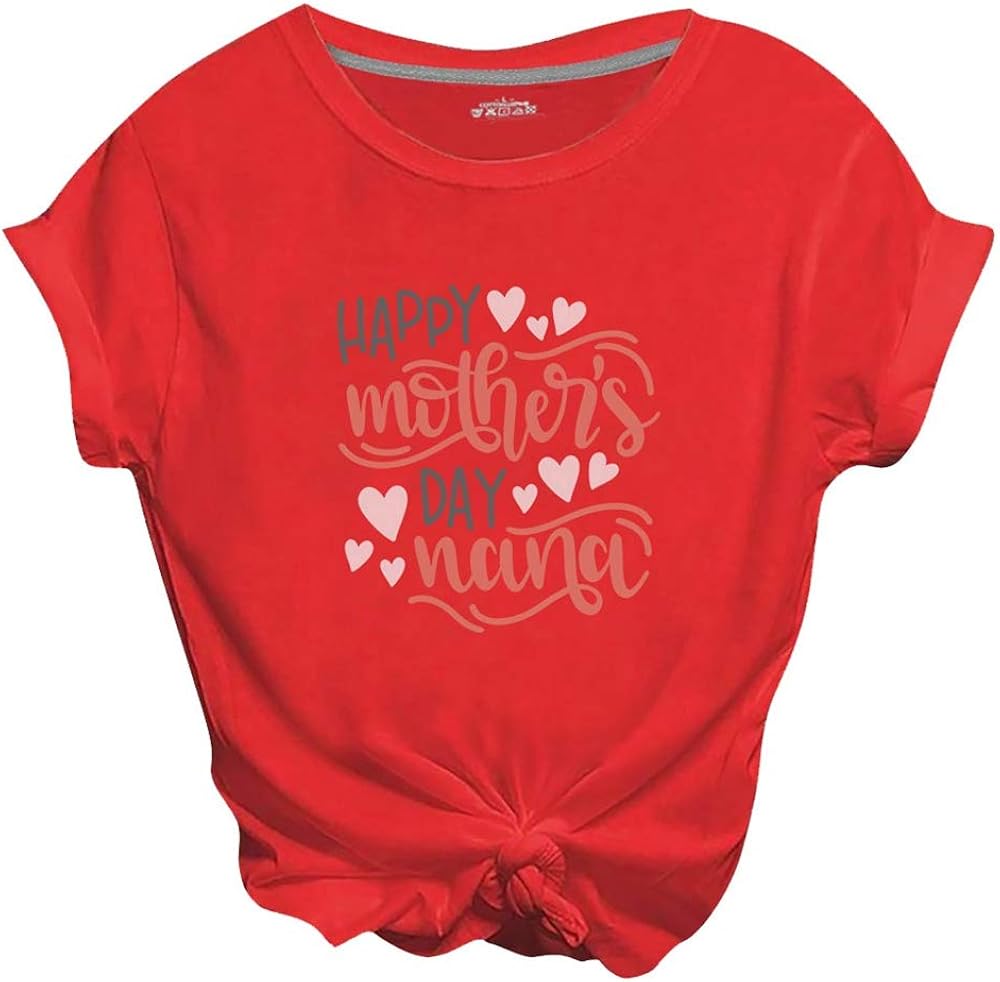 Aniywn Womens Baggy Short Sleeve Tops for Mother's Day Casual Funny Letter Printed O-Neck T-Shirt for Mom Red