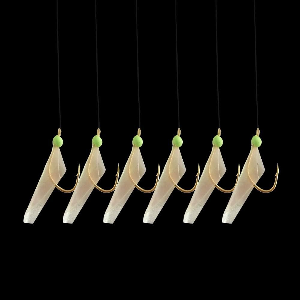 Fishing Rigs Saltwater Fishing Bait Rigs, 12 Packs Real Fish Skin Sea Rigs Luminous Rigs with Hooks Swivels and Snaps for Freshwater Size 4 6 8 : Sports & Outdoors