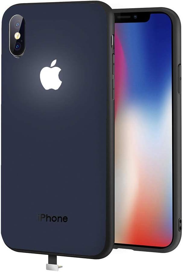 yacn iPhone X Cases led Logo Light iPhone case Glowing Light Up Logo Case Illuminate Cover (Blue-G, i-X/Xs)