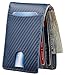 Casmonal Mens Leather Wallet Slim Front Pocket Wallet Billfold RFID Blocking (carbon fiber leather blue)