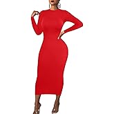Women's Long Sleeve Bodycon Dress - Midi Casual Club Party Long Fitted Tight Fall Dresses