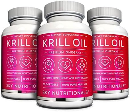 Sky Nutritionals Premium Omega - 3 Dietary Supplement 100% Pure Krill Oil Supports Brain, Heart and Joints - 60 Softgels (Pack of 3)