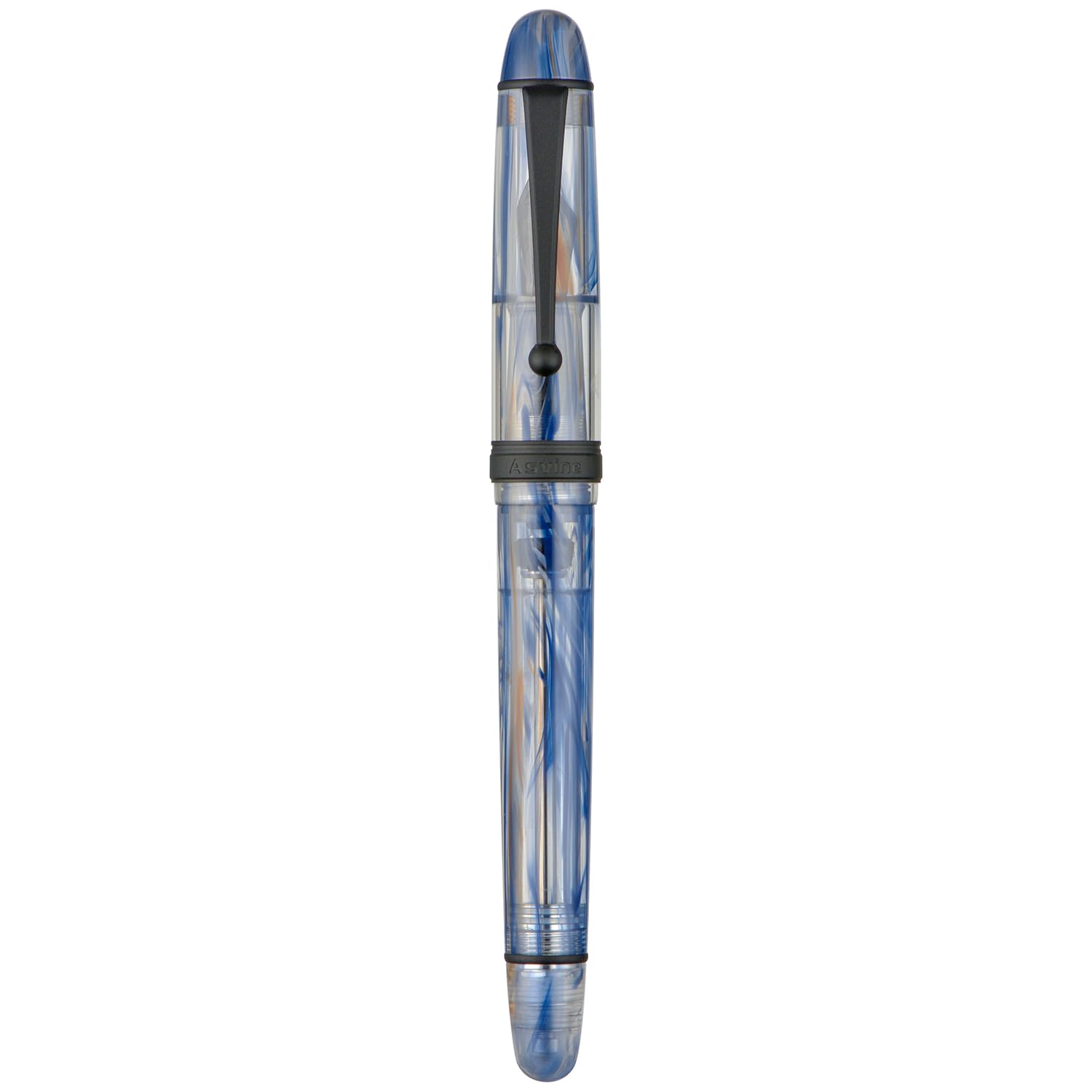 Asvine V126 Vacuum Filling Fountain Pen Blue Swirl Acrylic, Medium Nib Large-Capacity with Gift Case — image 1