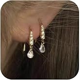 18K Gold Plated Teardrop Hoop Earrings, Cubic Zirconia Drop Earrings Minimalist Hook Earrings for Women