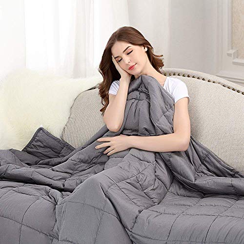 BUZIO Weighted Blanket 20 lbs for Adults (190-240 lbs), Heavy Blanket with Oeko-TEX Standard Cool Cotton and Premium Glass Beads, Same Size as Queen Size Bed (60 x 80 Inches, Grey)