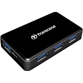 Transcend USB 3.0 4-Port Hub TS-HUB3K, Black | Type-A, 5Gbps, for Mouse, Keyboard, Flash Drive, Printer, Compatible with Laptop, Desktop PC, Xbox, PS5, and More