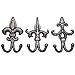 Comfify Set of 3 - Cast Iron Fleur De Lis Double Wall Hooks/Hangers - Decorative Wall Mounted Coat Hook - Rustic Cast Iron - with Screws and Anchors