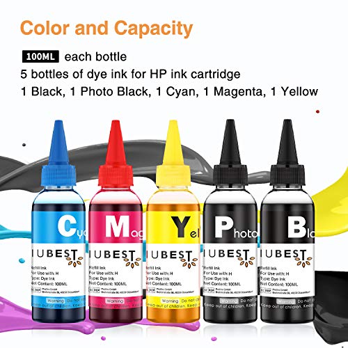 IUBEST-Kit-de-Recarga-Tinta-100-ml-Cada-Botella-para-HP-Impresoras-Cartuchos-de-Tinta-Recargables-y-Sistemas-CISS-1-Negro-1-Foto-Negro-1-Cian-1-Magenta-1-Amarillo