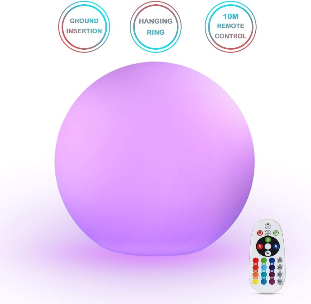 LED Ball Light, 16 Colors Mood Lamp, Orbs Night Light with Rechargeable 10M Wireless Remote Floating Globe Light with Ground Insertion, Ideal for Kids Bedroom Garden Pool Party Decoration (8")