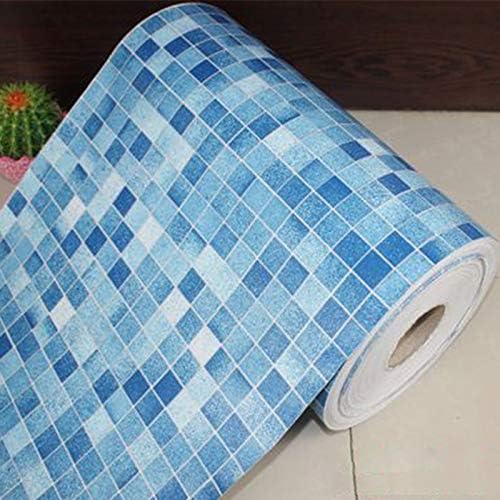 SYHAI Waterproof Wallpaper for Bathroom Wall Stickers PVC Mosaic Wallpaper Kitchen Waterproof Tile Stickers Plastic Vinyl Self Adhesive Wall Papers Home Decor Blue Mosaic 45cmx3m