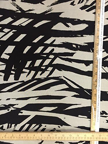 100% Rayon Challis Black n Tan Frond-Like Pattern 60"w Fabric by The Yard