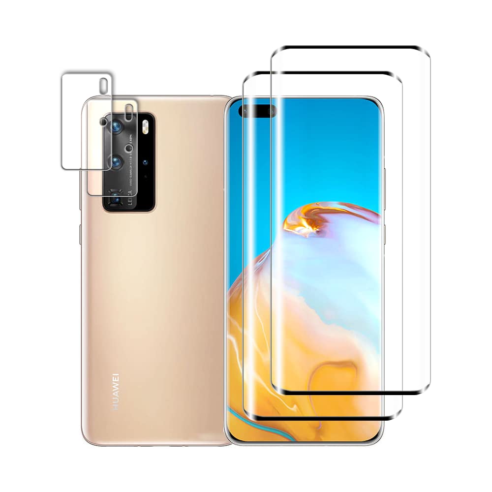 Tzstz 2 + 2 Pieces Tempered Glass Screen Protector for Huawei P40 Pro, 3D Full Screen Cover, 9H Hardness, Anti-Scratch, Huawei P40 Pro Screen Protector