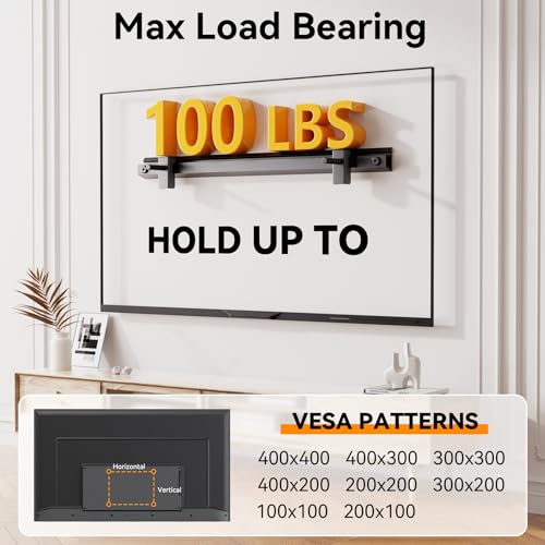 Aetubree No Drill TV Wall Mount, TV Brackets for 22-55 inch Flat Screen TVs Ultra Slim TV Wall Bracket Universal Hold Up to 45KG, Max VESA 400x400mm, +5° Tilt, Easy Install (Black)