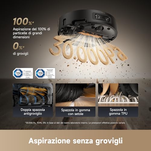 Aqua10 Ultra Roller Complete Robot Aspirapolvere, Autopulizia Rullo, Supera Ostacoli da 8cm, Auto-Svuotamento, Aspirazione 30.000 Pa, Evita Oltre 240 Oggetti, Controllo Vocale Intelligente,Nero