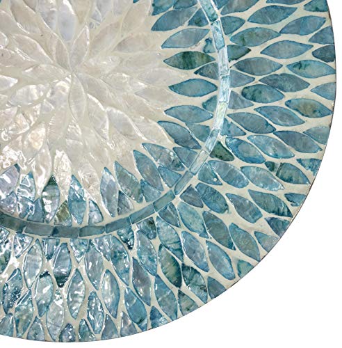 Mother Of Pearl Inlay Wood Charger Plates for Dining, Party, Wedding Reception and Decoration (Aqua Mosaic (2 Pack))