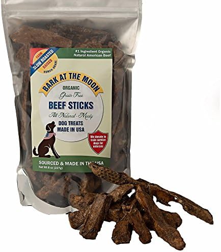 Organic Grain Free Dog Treats Made in USA Only - All Natural, Meaty Beef Sticks - Premium Slow Roasted American Beef - Grass Fed, Farm Raised - No Additives - Crunchy &amp; Delicious - Dogs Love