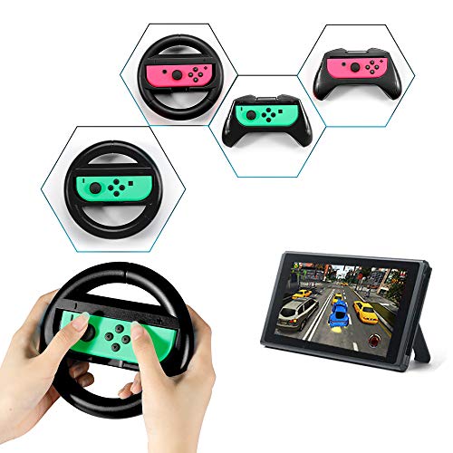 Accessories Kit for Nintendo Switch Games,Including Joy-Con Wheel Grips,Caps ,Carrying Case ,Card Case ,Protective Case,Screen Protector,Controller Charger