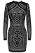 Meaneor Women's Slim High-Neck Graphic Long-Sleeve Short Fitted Dress, Black, XX-Large