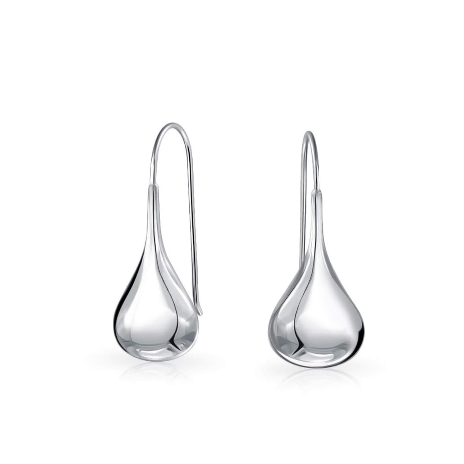 Simple Plain Puffed Teardrop Pear Shaped Rain Drop Earrings For Women Fishhook Threader Polish Sterling Silver 1.2 Inch โ image 1