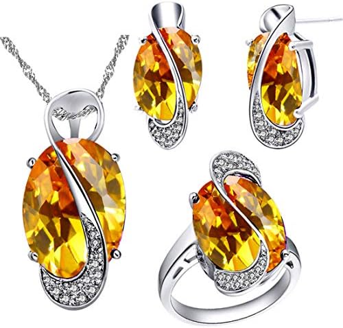 UloveidoWhite Gold Plated Jewelry Set Rainbow Mystic Topaz Ring Earrings Pendant Necklace T472