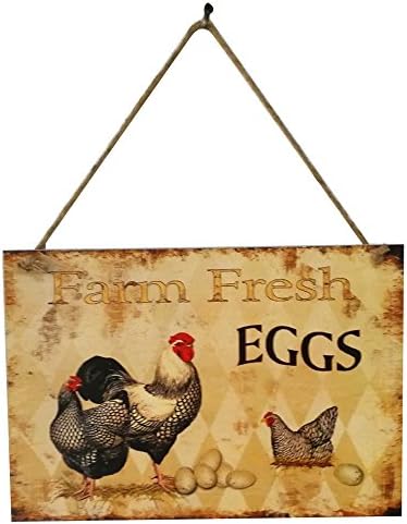 KXN Farm Fresh Eggs Retro Vintage Tin Bar Sign Country Home Decor with Hanging String, Decorative Chalk Board for Rustic Wedding Signs, Kitchen Pantry, Bar &amp; Wall Decor