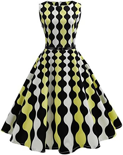50S 60S Vintage Dresses Sleeveless for Women Plaid Print Casual Pleated Belt Prom Swing Dresses for Summer