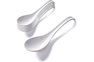Btrquedo 6.75in Ceramic Soup Spoons Set of 6, Japanese Soup Spoons, Asian Soup Spoons, Chinese Soup Spoons for Noodles, Dumpl