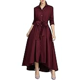 VERWIN Women Long Sleeve Loose Elegant Maxi Dress Button Down Up Shirt Long Dress with Pockets and Belts