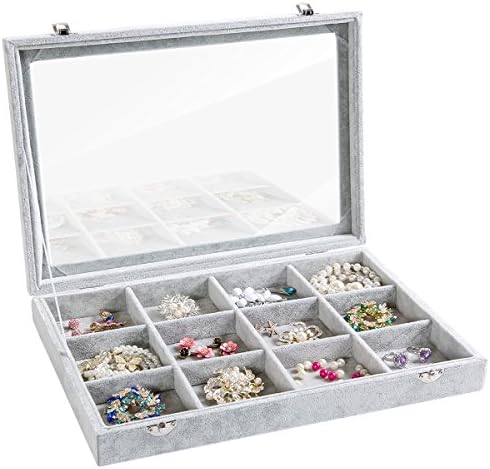 Valdler Clear Lid 12 Grid Jewelry Tray Showcase Display Storage