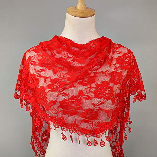 Clearance Sale!❄❄Women Clearance Lace Tassel Rose Floral Hollow Scarf Shawl Lady Wraps Scarves (Red) - Thumbnail 2