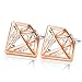 UHIBROS Diamond Shaped Earrings Unisex Hypoallergenic Stainless Steel Earrings Cubic Zirconia Stud Earrings Gold