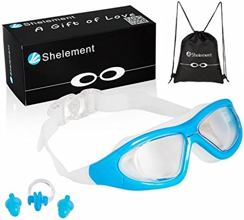 Shelement Swimming Goggles for Men, Women, High Definition Anti Fog UV Protection Big Frame 180° View Comfortable Swim Goggles with Free Sackpack, Ear Plugs, Nose Clip, Gift Pack