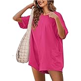 Yozazzy Womens Athletic Tee Rompers Hot Shot One Piece Shorts Casual Baggy Jumpsuits Workout Overall Trendy Outfits