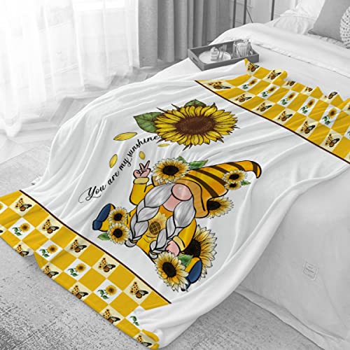 Sunflower Gnome You are My Sunshine Flannel Throw Blanket Ultra Soft Plush Fluffy Blanket for Home Decor - Warm Cozy Bed Quilt All Seasons for Couch Sofa Bed, 40