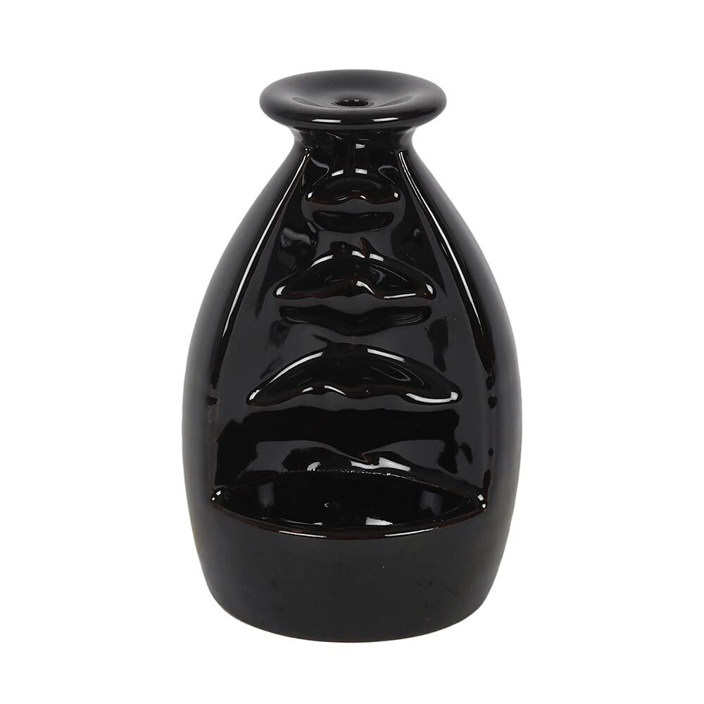 Majestic Black Cocoon Backflow Incense Burner - 10.5cm x 6.5cm (1 Pc.) - Unique & Eye-Catching Design - Enhance Relaxation & Meditation, Premium Ceramic - Ideal for Artistic Home Decor