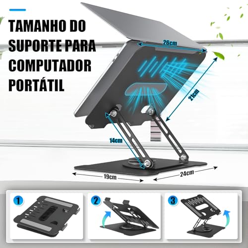 Suporte para Notebook, Suporte Ergonomico para Notebook, Suporte Articulado para Laptop, Suporte para Laptop com Ajuste de Altura e Inclinação