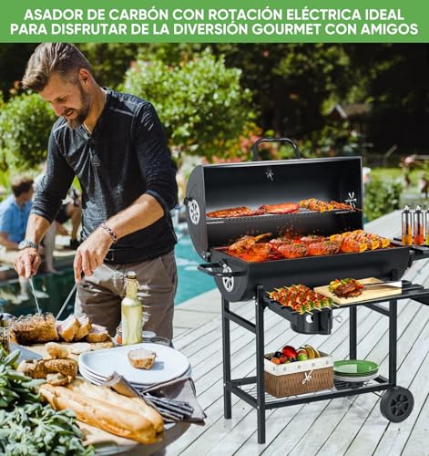 Asador de Carbon Portatil,Asadores Parrilla de Carne Carbon con Mesa Frontal Lateral para Especia Alimento Accesorios para Asador,Empotrable Parrilla para Asar 2 Capas,Gran Espacio para Cocinar Patio