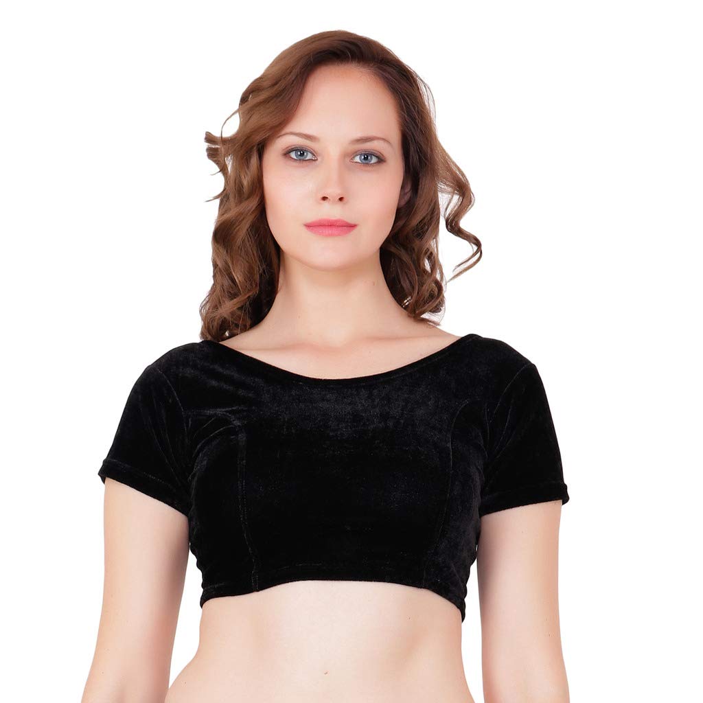 aaradhya enterprises women's velvet readymade saree blouse (black)