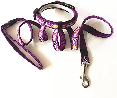 Joopet Classic Dog Paw Printed Nylon Pet Dog Collars Leash Set Available Purple (M)