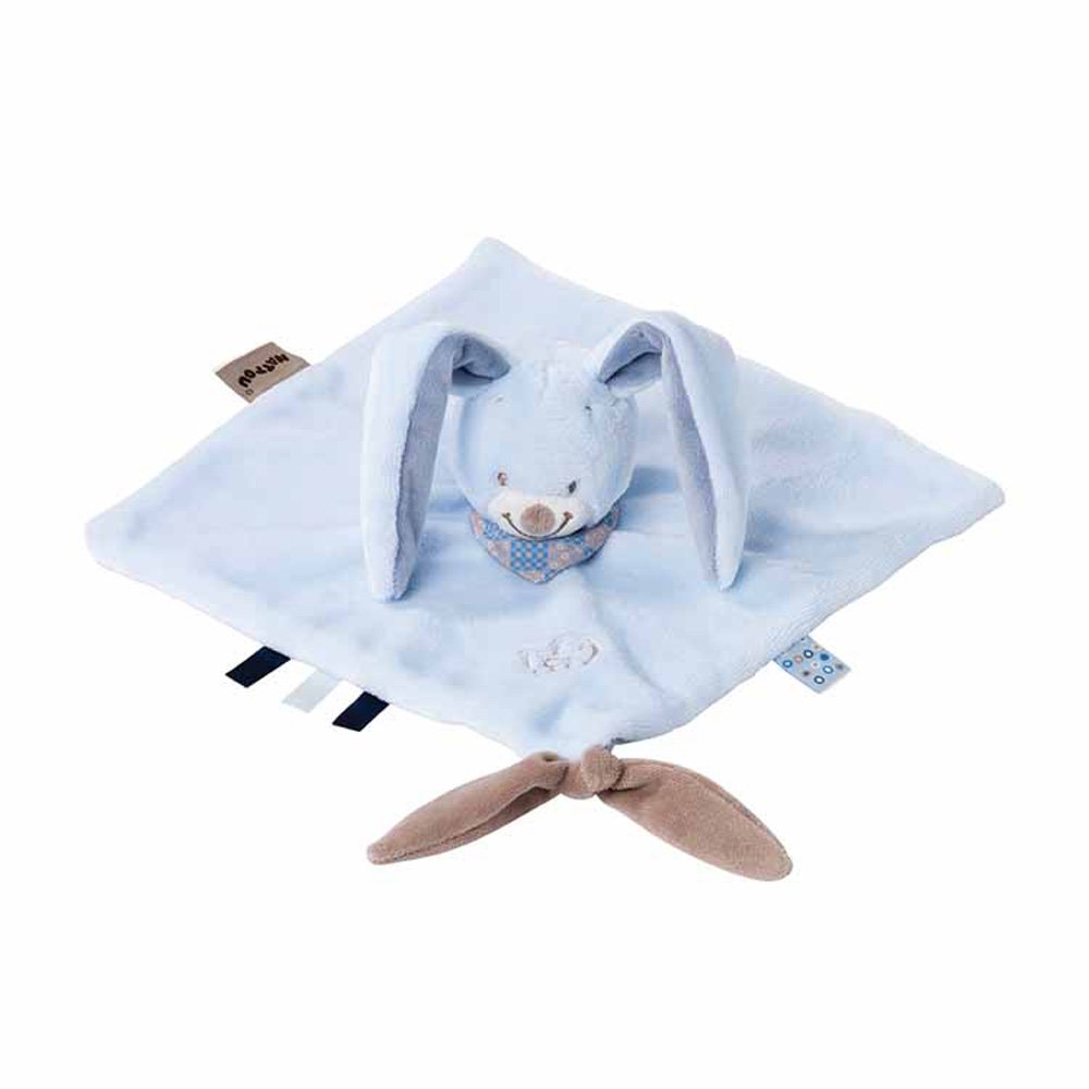Nattou Cuddly Toy/Cloth, Bibou The Rabbit, Companion from Birth, 27 x 27 cm, Blue, 321143