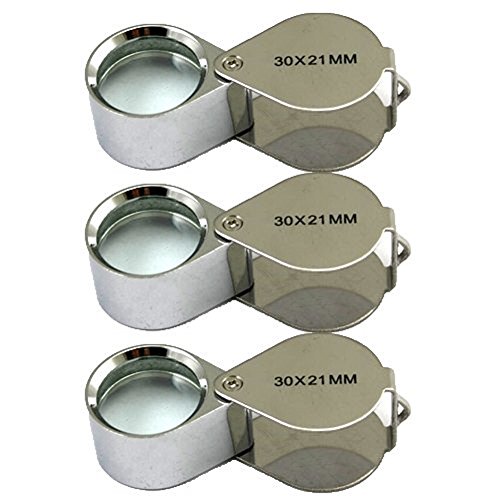 3 Pcs Mini 30X 21mm Jeweler Jeweler's Jewelry Loupe Magnifier Magnifying Glass Silver w/ Box