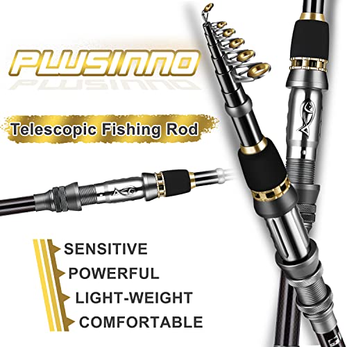 PLUSINNO Telescopic Fishing Rod and Reel Combos Full Kit, Carbon Fiber Fishing Pole, 12 +1