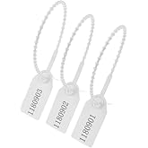 250mm Pull-Tite Plastic Security Seals Shipping Tags Disposable Signage Numbered(Package of 100) (White)